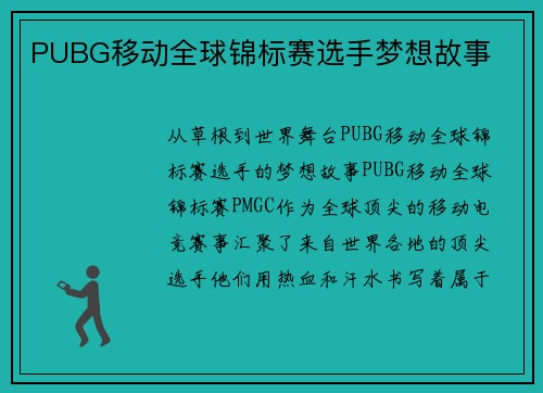 PUBG移动全球锦标赛选手梦想故事