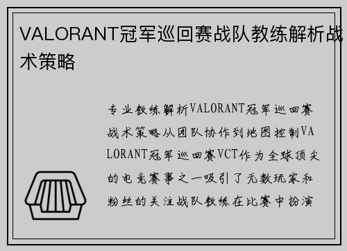 VALORANT冠军巡回赛战队教练解析战术策略