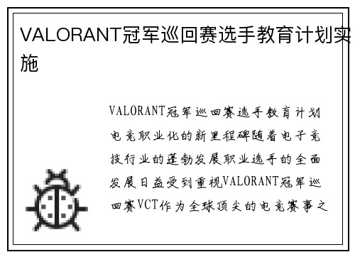 VALORANT冠军巡回赛选手教育计划实施